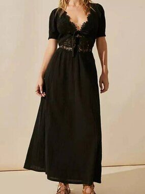 Free People All You Need Is Lace Black Midi Dress